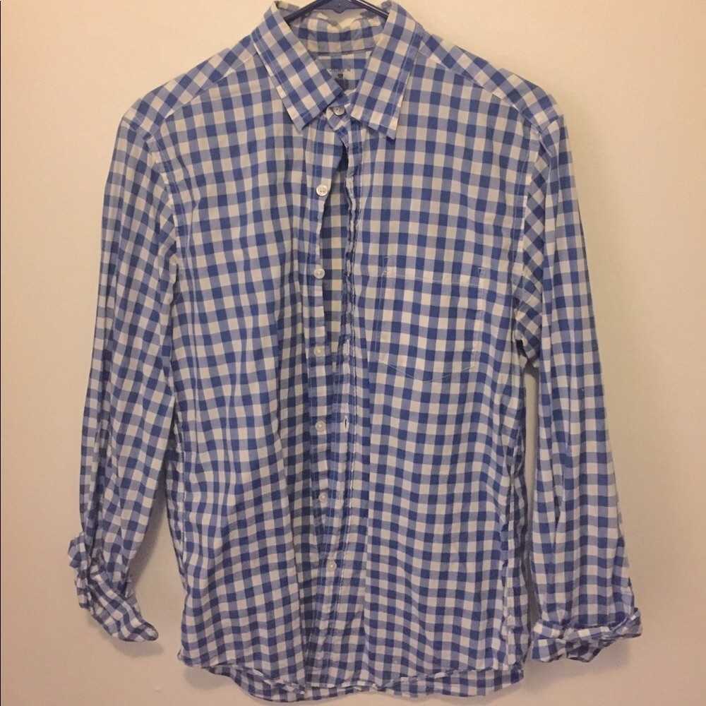 J. Crew blue and white checkered button up shirt